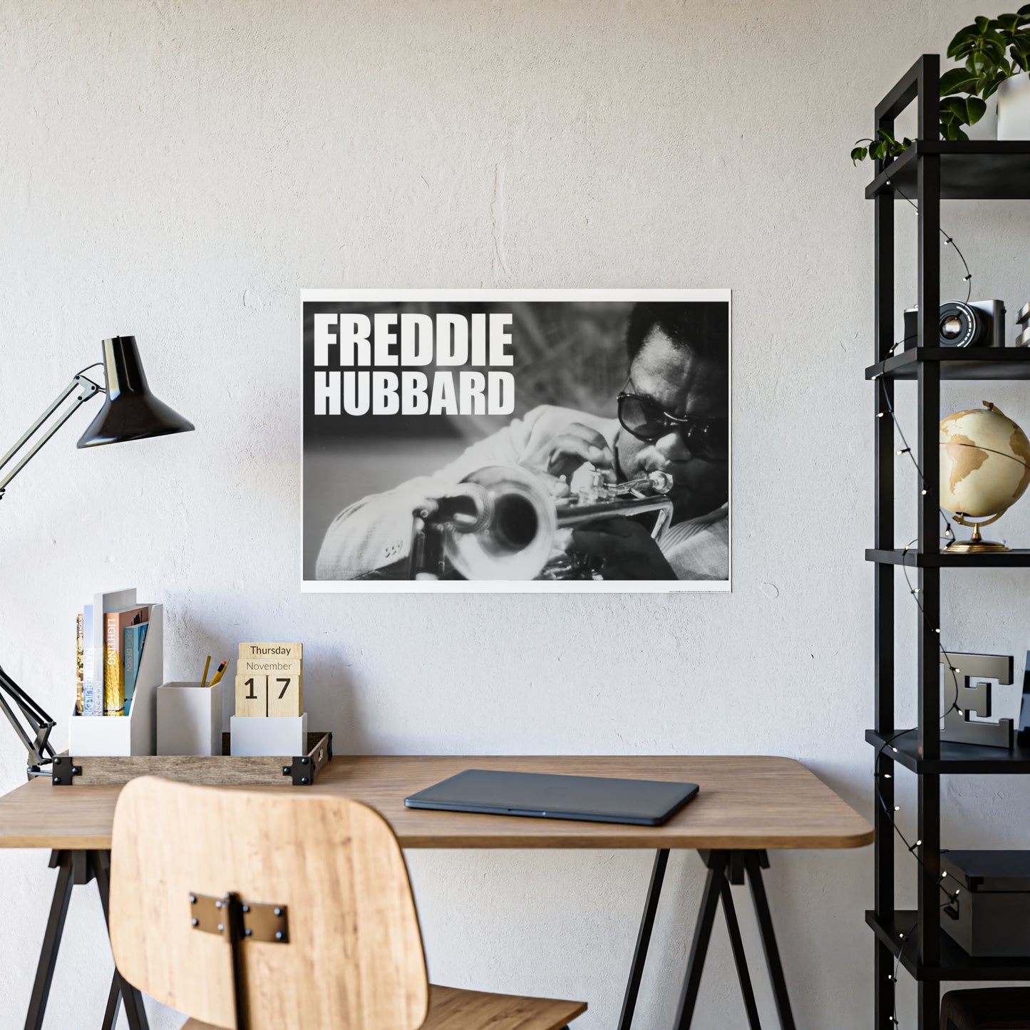 Freddie Hubbard Gloss Poster — Black & White Jazz Trumpet Wall Art