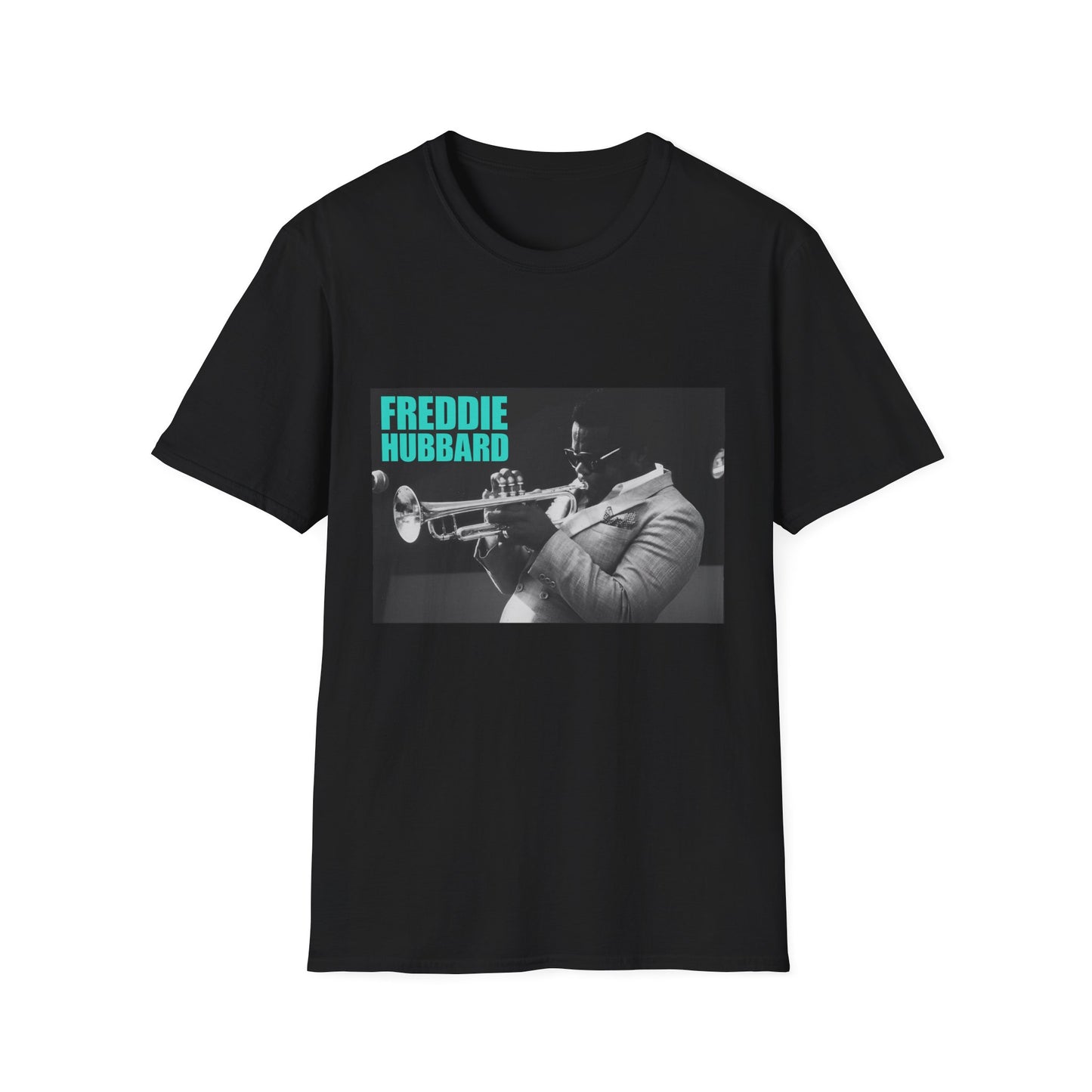 Freddie Hubbard Jazz Trumpet T-Shirt — Vintage Black & Teal Music Tee
