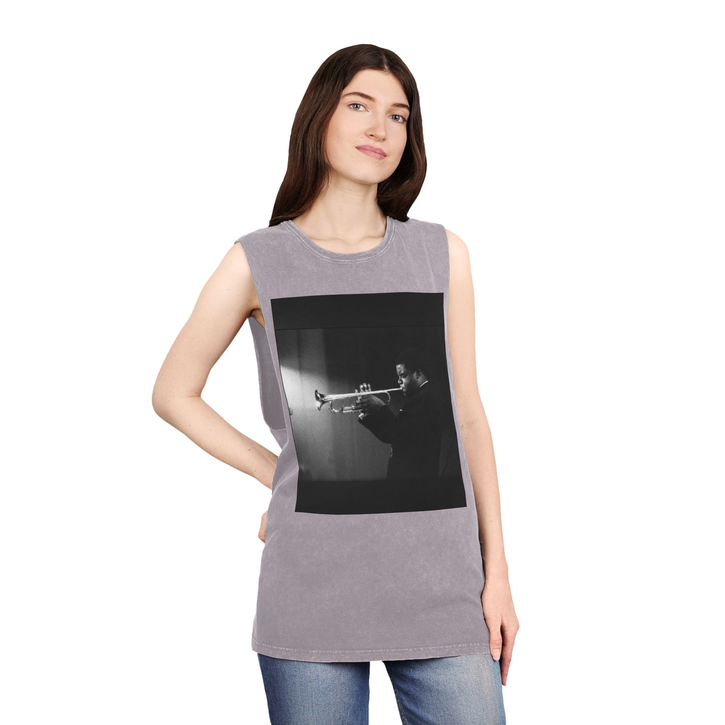 Vintage Jazz Trumpet Photo Tank Top — Retro Musician Stonewash Tee