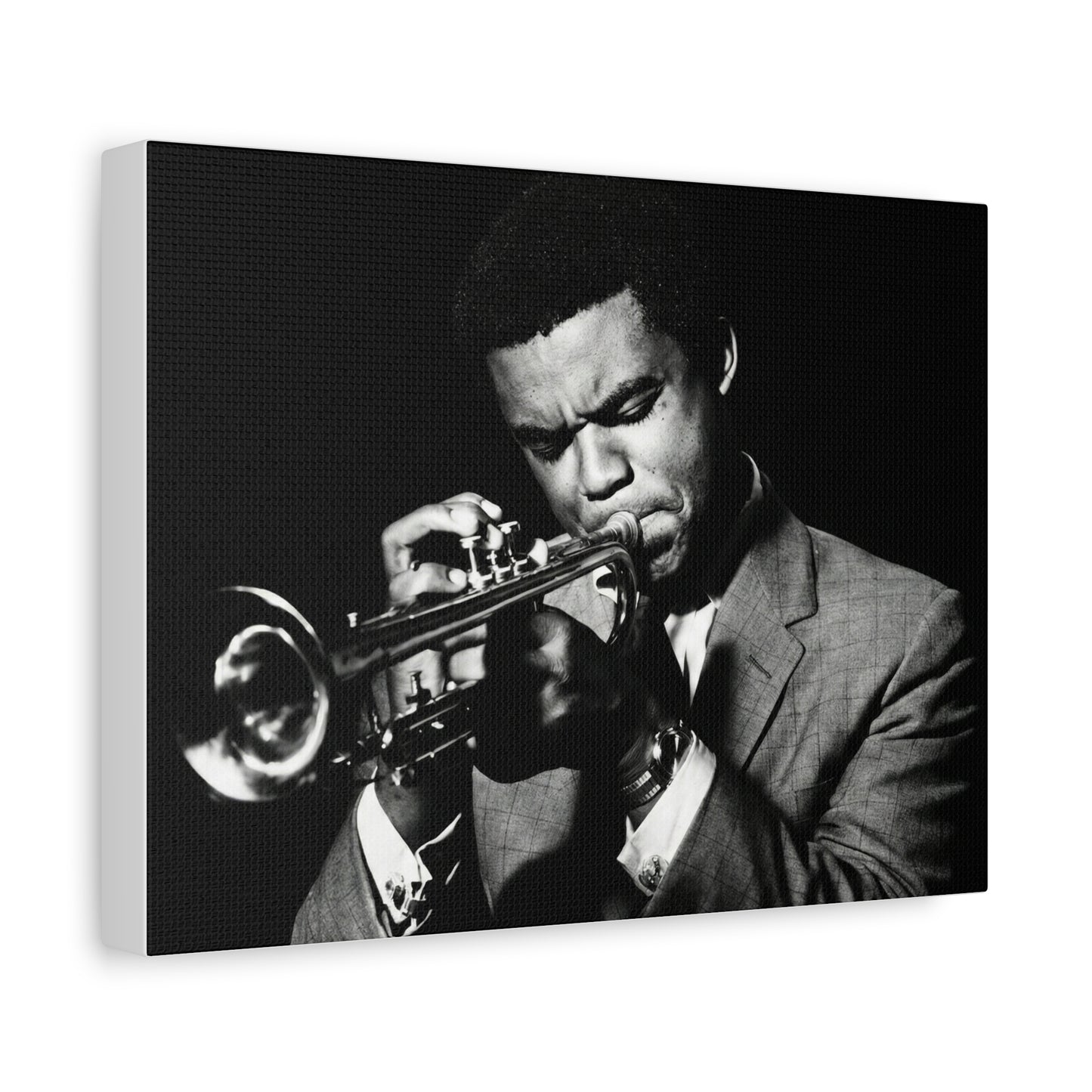 Black & White Jazz Trumpet Canvas Print - Vintage Music Wall Art