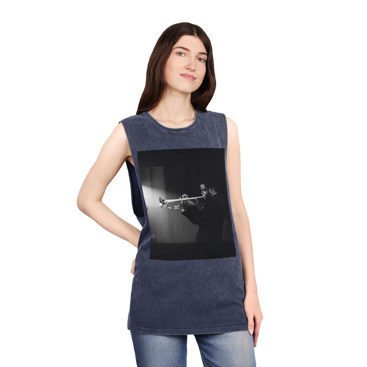 Vintage Jazz Trumpet Photo Tank Top — Retro Musician Stonewash Tee