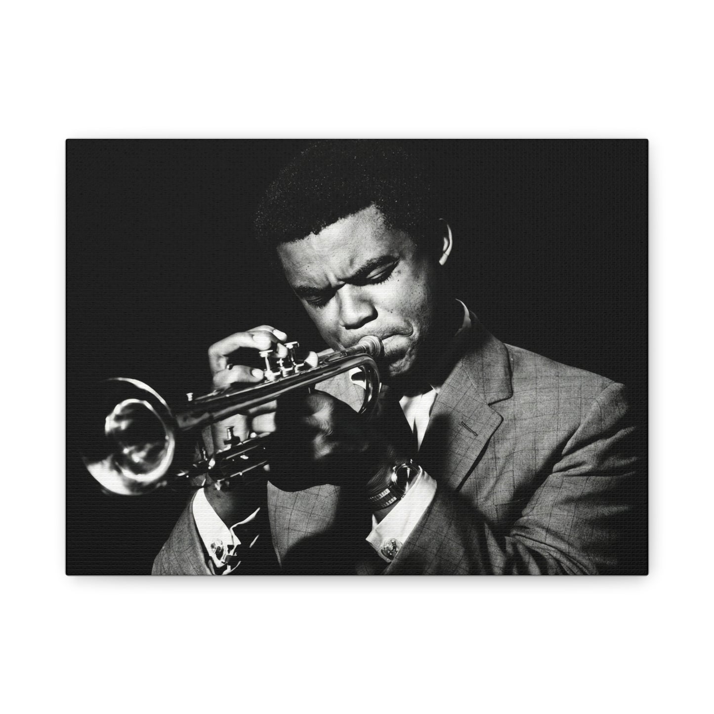 Black & White Jazz Trumpet Canvas Print - Vintage Music Wall Art