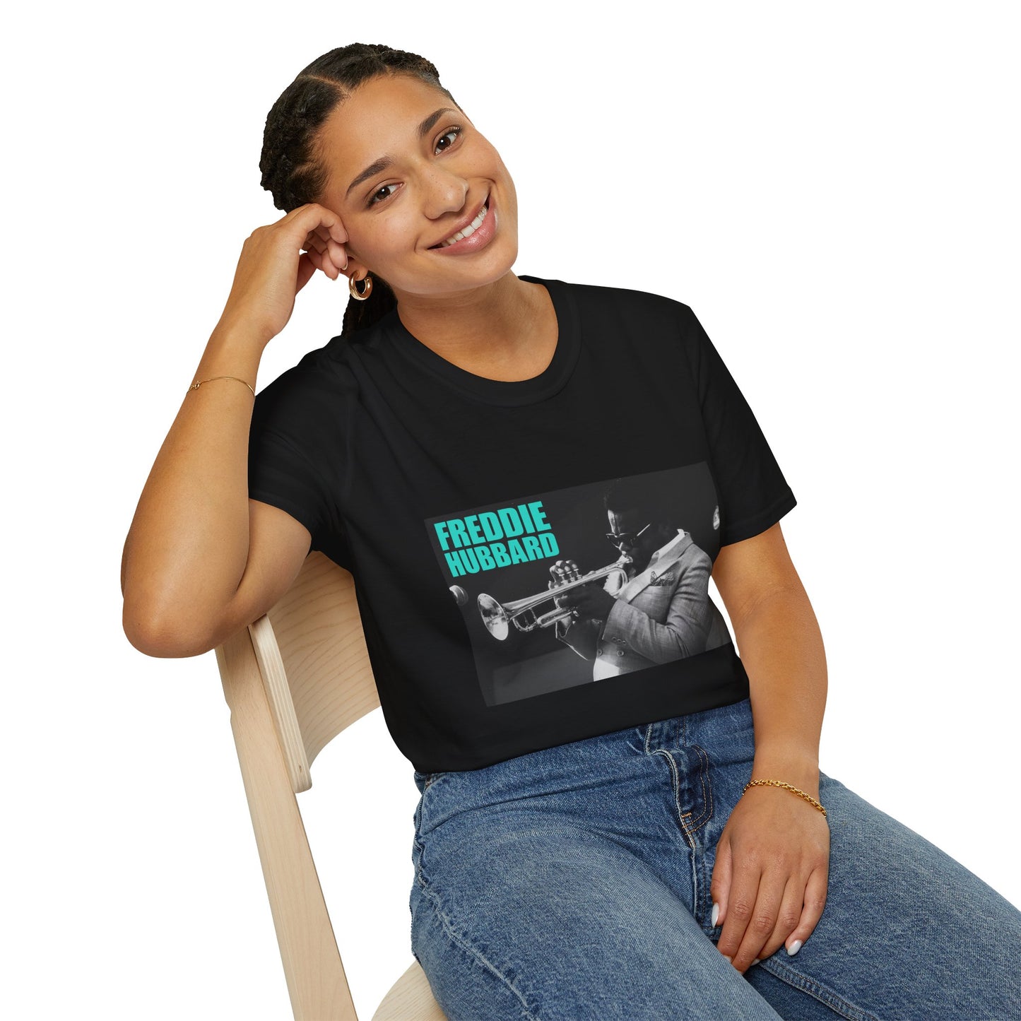 Freddie Hubbard Jazz Trumpet T-Shirt — Vintage Black & Teal Music Tee