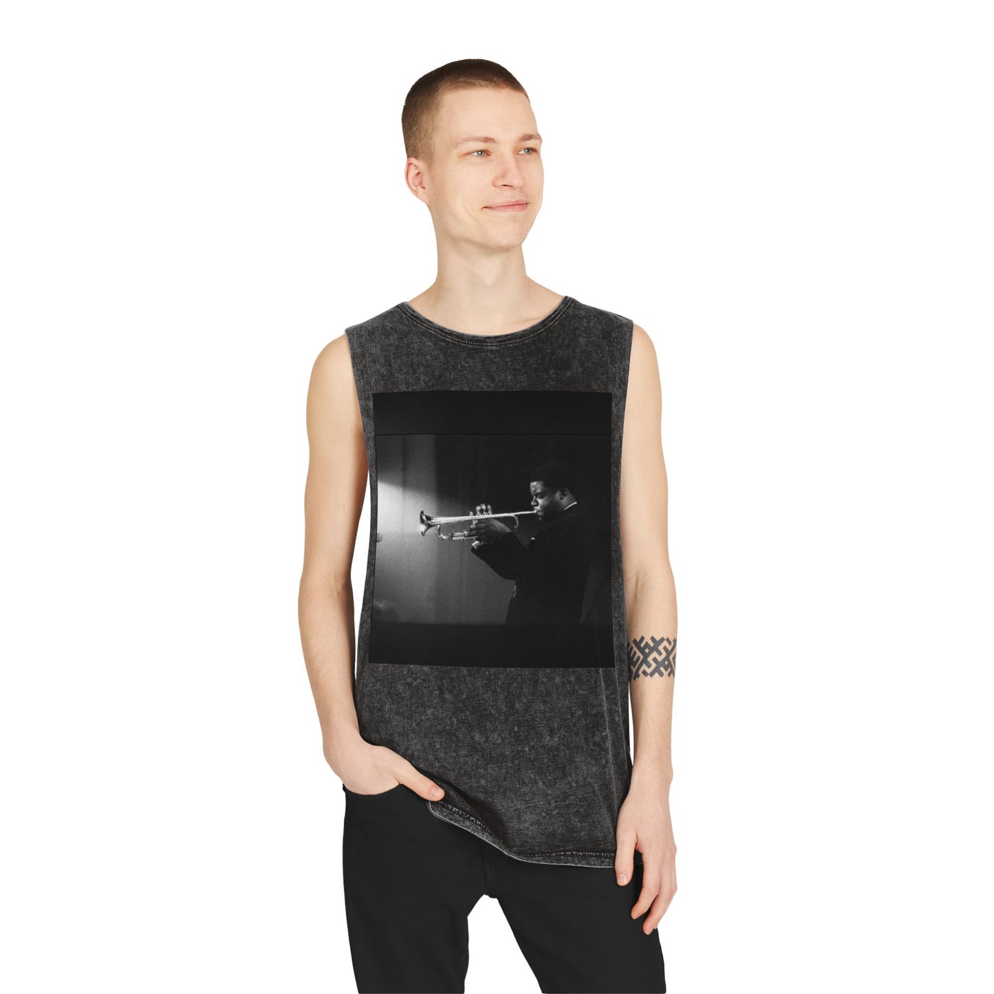Vintage Jazz Trumpet Photo Tank Top — Retro Musician Stonewash Tee